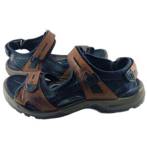 Ecco Yucatan Sport Sandal Men's 12.5 Leather Rugged Tread Brown Hook+Eye Closure